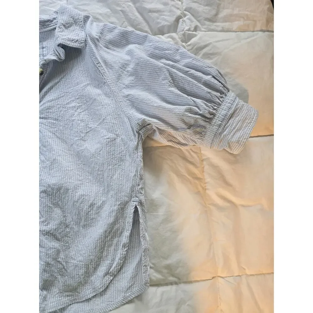 Free People Women's Ellie Stripe Top, Blue Combo Size Medium puff balloon sleeve